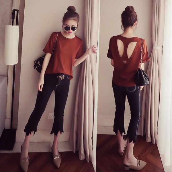 summer leaky back t-shirt women loose large size skinny ware machine short sleeve backless hollow t women's, White
summer leaky back t-shirt women loose large size skinny ware machine short sleeve backless hollow t women's, White