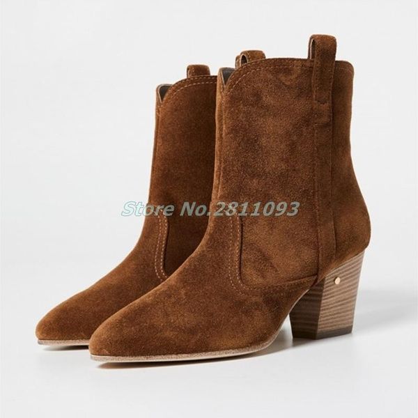 boots suede block heel ankle booties brown round toe vintage wooden chunky slip on dress women shoes custom made, Black
boots suede block heel ankle booties brown round toe vintage wooden chunky slip on dress women shoes custom made, Black