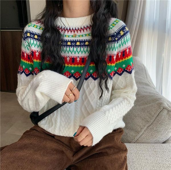 christmas jacquard knitted sweater women vintage o-neck pullover female retro fall winter loose casual warm thick women's sweaters, White;black
christmas jacquard knitted sweater women vintage o-neck pullover female retro fall winter loose casual warm thick women's sweaters, White;black
