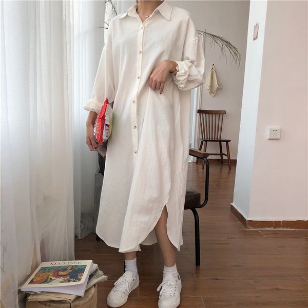 early autumn split solid fresh stylish feminine loose sweet women all match casual simple straight long shirt dresses 210421, Black;gray
early autumn split solid fresh stylish feminine loose sweet women all match casual simple straight long shirt dresses 210421, Black;gray