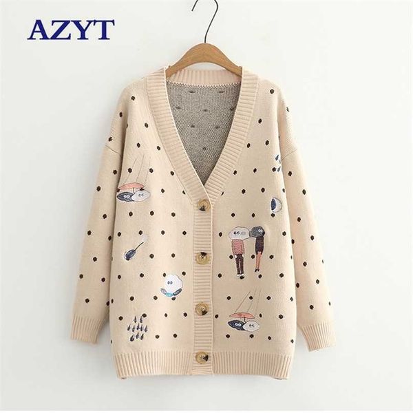 azyt autumn dot cartoon print knit cardigan women v neck long sleeve shirt female harajuku sweater coat 211011, White;black
azyt autumn dot cartoon print knit cardigan women v neck long sleeve shirt female harajuku sweater coat 211011, White;black
