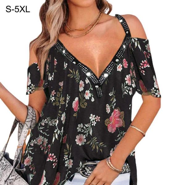 women's t-shirt 2021 summer strapless short sleeve chiffon shirt floral print v-neck elegant, White
women's t-shirt 2021 summer strapless short sleeve chiffon shirt floral print v-neck elegant, White