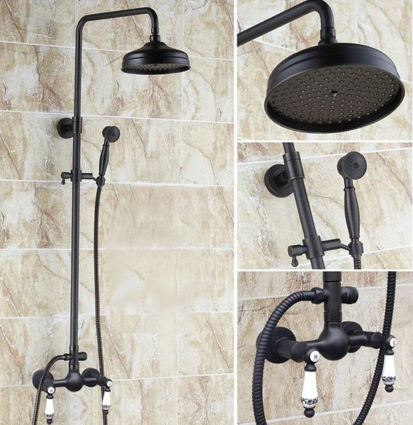 dark black oil rubbed brass 8" inch shower head double ceramics handles wall mounted bathroom rain faucet set ars517 sets
dark black oil rubbed brass 8" inch shower head double ceramics handles wall mounted bathroom rain faucet set ars517 sets