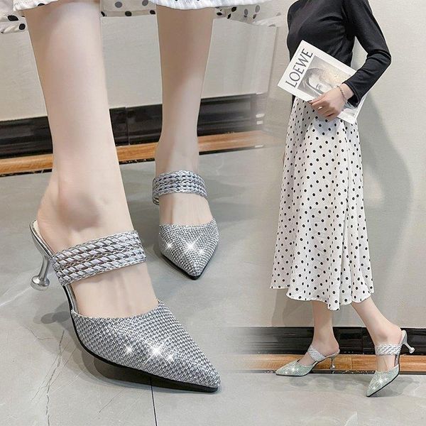 women bling glitter slippers ladies pointed toe thin heels 2021 female casual mules woman fashion shoes women's footwear, Black
women bling glitter slippers ladies pointed toe thin heels 2021 female casual mules woman fashion shoes women's footwear, Black