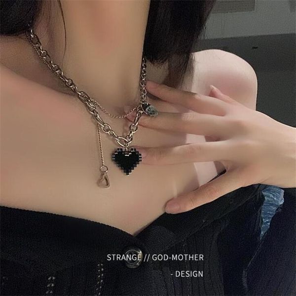 chains whole body titanium steel black love mosaic necklace female niche double-layer design decorative pendant clavicle sweater chain, Silver
chains whole body titanium steel black love mosaic necklace female niche double-layer design decorative pendant clavicle sweater chain, Silver