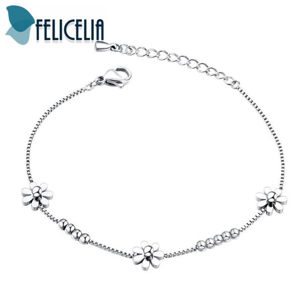 link, chain felicelia elegant silver/ rose gold color stainless steel cute beads flowers bracelet for women mother's day gift, Black
link, chain felicelia elegant silver/ rose gold color stainless steel cute beads flowers bracelet for women mother's day gift, Black