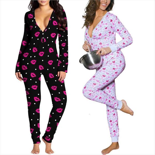 sleeping valentines day lip women romper printed pajamas spring long sleeve v neck loose detachable crotch elastic home clothes, Black;white
sleeping valentines day lip women romper printed pajamas spring long sleeve v neck loose detachable crotch elastic home clothes, Black;white