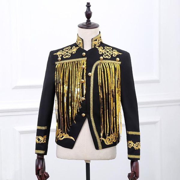 bar male singer jacket dj stage evening show gold silver sequins embroidery blazer paillette tassels loose coat men's suits & blazers, White;black
bar male singer jacket dj stage evening show gold silver sequins embroidery blazer paillette tassels loose coat men's suits & blazers, White;black