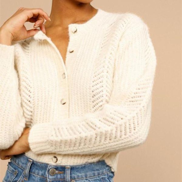 women's knits & tees autumn winter solid color sweater o-neck single breasted hollow out long sleeve 2021 female loose knitted cardigan, White
women's knits & tees autumn winter solid color sweater o-neck single breasted hollow out long sleeve 2021 female loose knitted cardigan, White