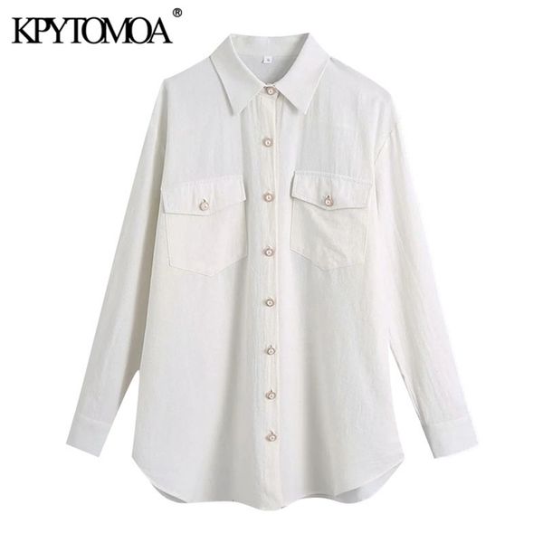 women fashion with pearl buttons loose blouses vintage long sleeve pockets female shirts blusas chic 210420, White
women fashion with pearl buttons loose blouses vintage long sleeve pockets female shirts blusas chic 210420, White