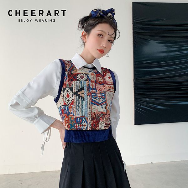 vintage sleeveless women blouse crop back lace up patchwork print tunic ethnic style fashion 210427, White
vintage sleeveless women blouse crop back lace up patchwork print tunic ethnic style fashion 210427, White