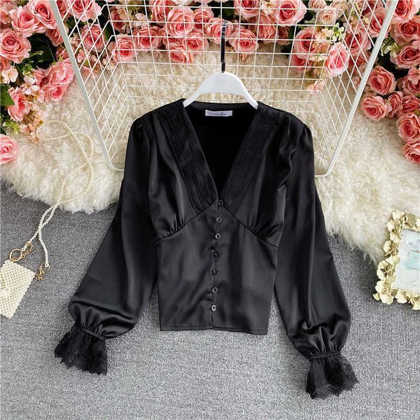 women's blouses & shirts design sense fashion flared sleeve women spring all-match waist slim short v-neck long-sleeved shirt 741r, White
women's blouses & shirts design sense fashion flared sleeve women spring all-match waist slim short v-neck long-sleeved shirt 741r, White