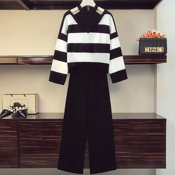 women's two piece pants knitted set women pullover hollow and wide leg autumn fashion striped casual tracksuit office lady suit, White
women's two piece pants knitted set women pullover hollow and wide leg autumn fashion striped casual tracksuit office lady suit, White