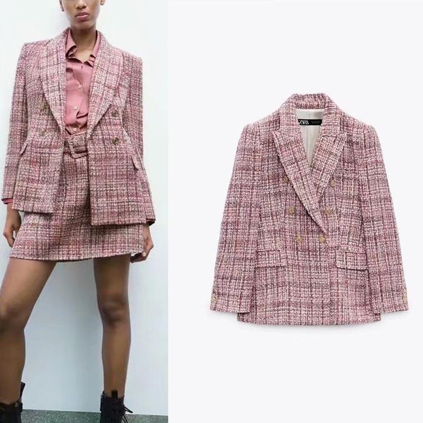women's wool & blends zar textured double-breasted casual suit 2021 autumn fashion and elegant retro style commuter office jacket, Black
women's wool & blends zar textured double-breasted casual suit 2021 autumn fashion and elegant retro style commuter office jacket, Black