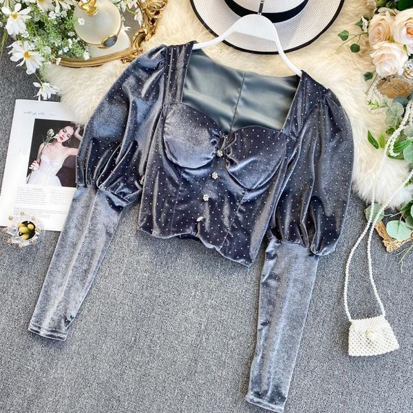 women retro court long puff sleeve short lady slim square collar velvet padded blusas femininas elegante blouse k381 women's blouses &, White
women retro court long puff sleeve short lady slim square collar velvet padded blusas femininas elegante blouse k381 women's blouses &, White