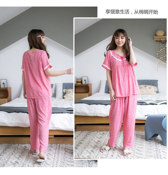 women's sleepwear short sleeve cotton pajamas for women fashion plaid girl's sleepwear set large size home clothes spring summer p, Black;red
women's sleepwear short sleeve cotton pajamas for women fashion plaid girl's sleepwear set large size home clothes spring summer p, Black;red