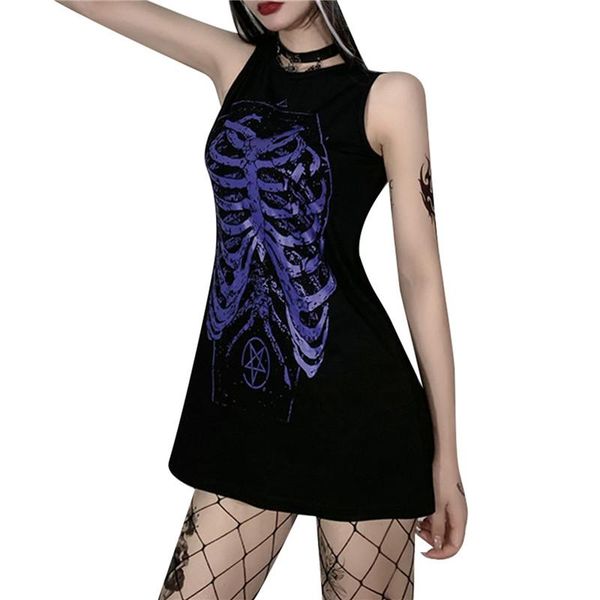 casual dresses o-neck skeleton printed dress women summer club party wear fashion gothic vintage female sling mini, Black;gray
casual dresses o-neck skeleton printed dress women summer club party wear fashion gothic vintage female sling mini, Black;gray