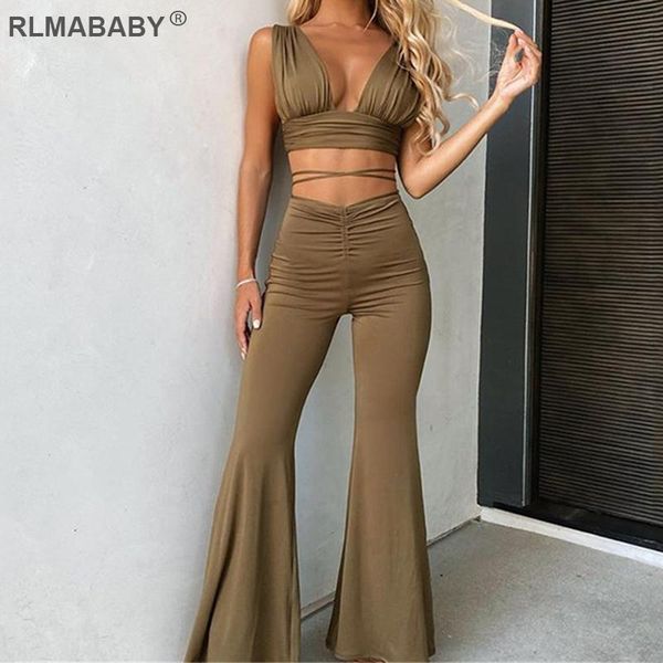 2 piece set women v neck backless sleeveless crop and high waist bandage flare pants trousers casual outfit clothes women's two, White
2 piece set women v neck backless sleeveless crop and high waist bandage flare pants trousers casual outfit clothes women's two, White