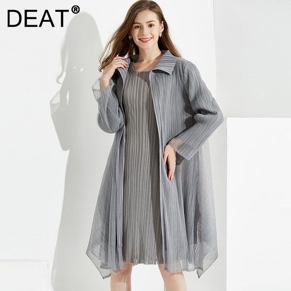 women's jackets deat women pleated gray gauze patchwork lapel long sleeve casual style elegant coat 2021 autumn fashion 15jk473, Black;brown
women's jackets deat women pleated gray gauze patchwork lapel long sleeve casual style elegant coat 2021 autumn fashion 15jk473, Black;brown