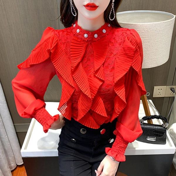women's blouses & shirts autumn winter 2021women's fashion runway lace blouse slender flounces sweet chiffon, White
women's blouses & shirts autumn winter 2021women's fashion runway lace blouse slender flounces sweet chiffon, White