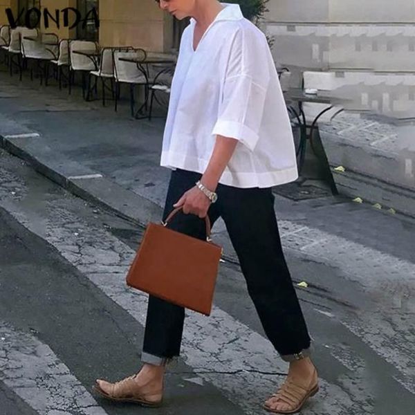 women's blouses & shirts vonda bohemian and women turn down 3/4 sleeve solid color summer loose blusas plus size blouse s-5xl, White
women's blouses & shirts vonda bohemian and women turn down 3/4 sleeve solid color summer loose blusas plus size blouse s-5xl, White