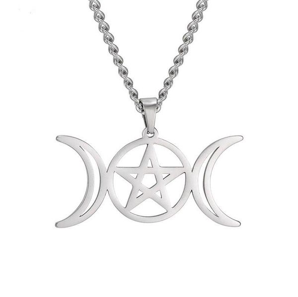 three-phase goddess necklaces symmetry pentagram moon pendant for woman girl festival charm jewelry, Silver
three-phase goddess necklaces symmetry pentagram moon pendant for woman girl festival charm jewelry, Silver