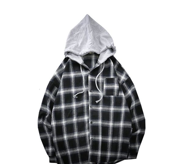 men's casual shirts fashion spring and summer hooded plaid korean leisure youth thin jacket japanese long sleeve cr793 em6s, White;black
men's casual shirts fashion spring and summer hooded plaid korean leisure youth thin jacket japanese long sleeve cr793 em6s, White;black