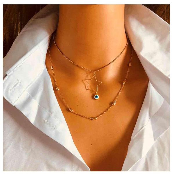 simple retro gold star small eye pendant ornament european and american multi-layer alloy necklace female 15040. chains, Silver
simple retro gold star small eye pendant ornament european and american multi-layer alloy necklace female 15040. chains, Silver