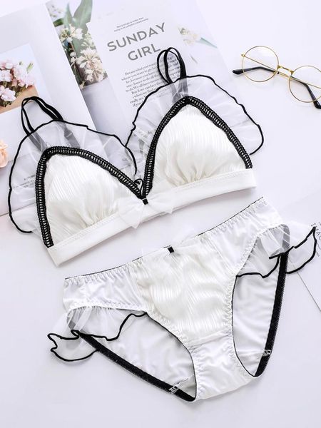 bras sets cute ruffles trim women's bra & panties set chiffon wiresoft underwear sleep intimates kawaii lolita, Red;black
bras sets cute ruffles trim women's bra & panties set chiffon wiresoft underwear sleep intimates kawaii lolita, Red;black