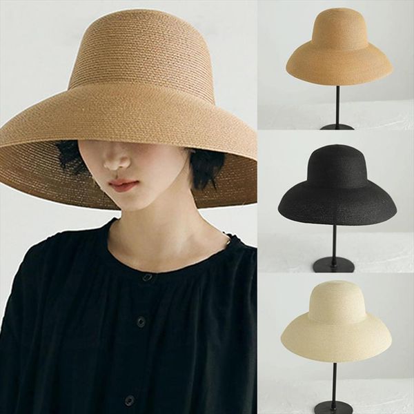 women sun hat wide brim anti ultraviolet foldable solid color straw cap for beach japanese hepburn style fisher, Blue;gray
women sun hat wide brim anti ultraviolet foldable solid color straw cap for beach japanese hepburn style fisher, Blue;gray