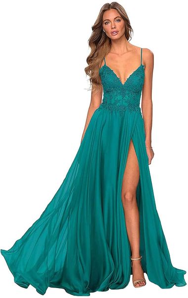 party dresses vestido de festa v-neck chiffon prom dress lace appliques long slit backless evening wedding cocktail, White;black
party dresses vestido de festa v-neck chiffon prom dress lace appliques long slit backless evening wedding cocktail, White;black