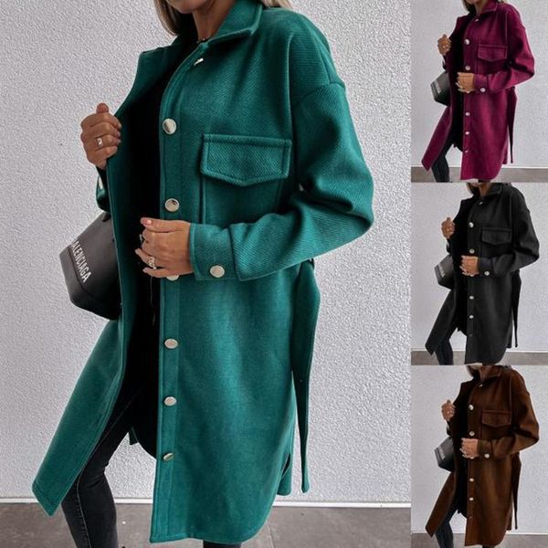 women's wool & blends 2021 autumn and winter solid color lace-up long-sleeved mid-length woolen coat women, Black
women's wool & blends 2021 autumn and winter solid color lace-up long-sleeved mid-length woolen coat women, Black