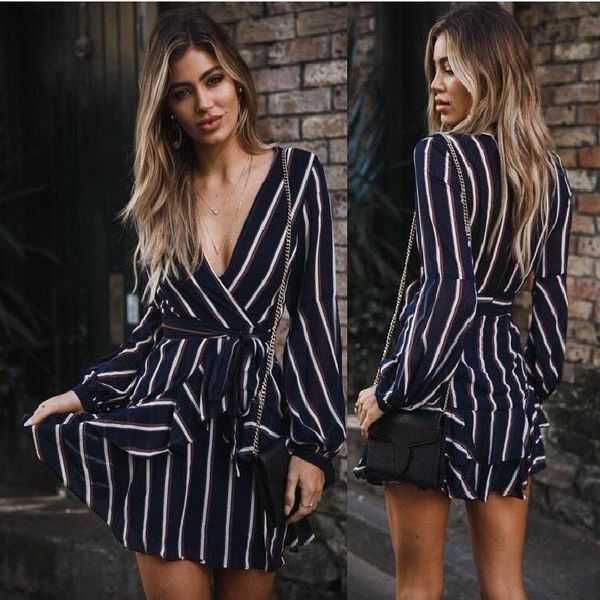 fashion v-neck autumn striped shirt dress women long sleeve belt short casual robe ladies clothing dresses, Black;gray 
fashion v-neck autumn striped shirt dress women long sleeve belt short casual robe ladies clothing dresses, Black;gray