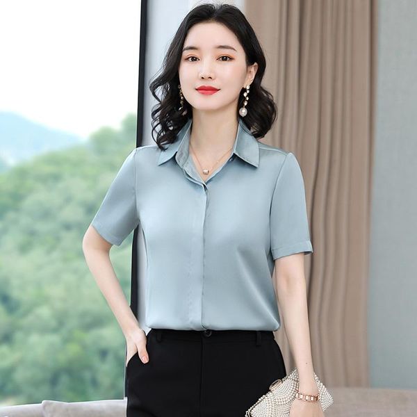 women's blouses & shirts summer korean fashion satin women turn-down collar silk office lady button up shirt black pink ladies, White
women's blouses & shirts summer korean fashion satin women turn-down collar silk office lady button up shirt black pink ladies, White