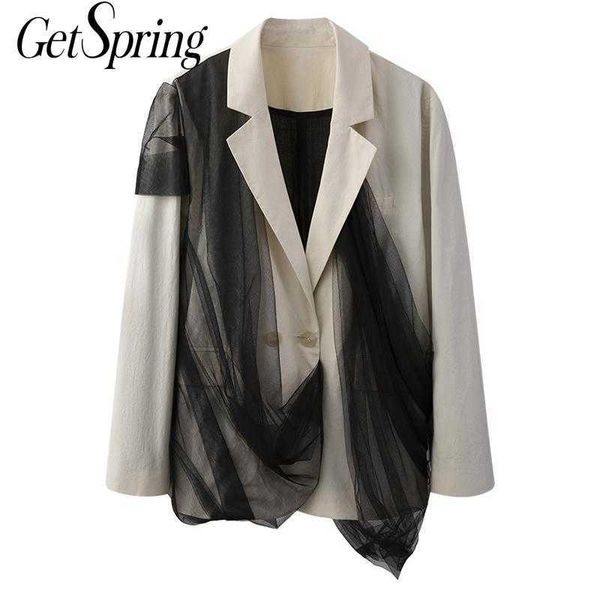 getspring women blazer double breasted long sleeve ladies coat mesh stitching women's suit jacket loose 210601, White;black
getspring women blazer double breasted long sleeve ladies coat mesh stitching women's suit jacket loose 210601, White;black