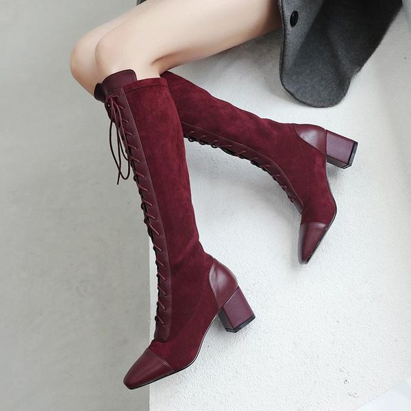 boots natural leather stretch fabric women shoes luxury brand lady lace-up knee stylish female high heel big size 42, Black
boots natural leather stretch fabric women shoes luxury brand lady lace-up knee stylish female high heel big size 42, Black