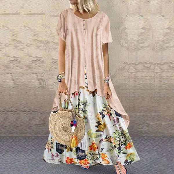 women dress floral print breathable linen blend pacthwork long for holiday women's swimwear, White;black
women dress floral print breathable linen blend pacthwork long for holiday women's swimwear, White;black