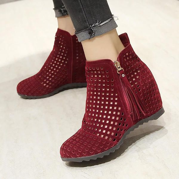 hollow engraved inner heightening hole shoes tassel college style slope heel breathable net boots summer women's, Black
hollow engraved inner heightening hole shoes tassel college style slope heel breathable net boots summer women's, Black