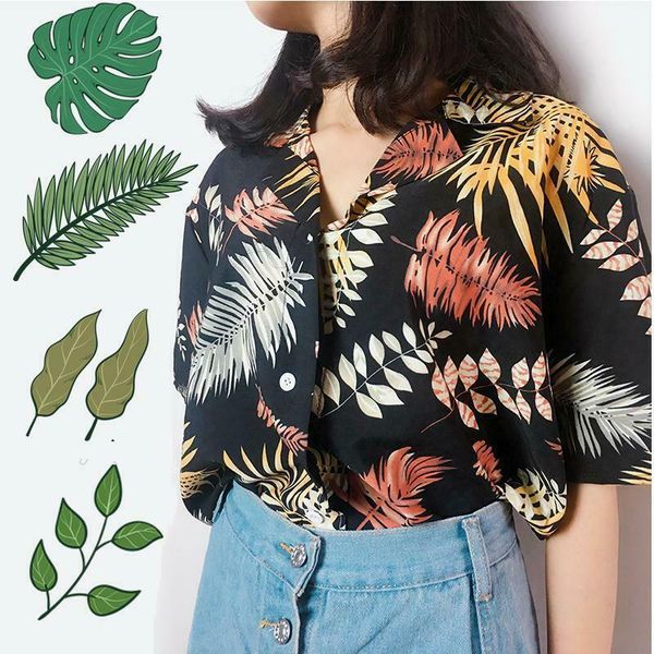 women's blouses & shirts summer casual loose half sleeve shirt blouse boho leaves printed lapel beach style hawaii female clothes on s, White
women's blouses & shirts summer casual loose half sleeve shirt blouse boho leaves printed lapel beach style hawaii female clothes on s, White