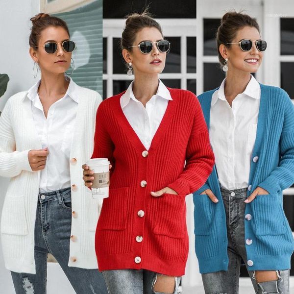 solid color knitted cardigan long sleeve autumn winter women sweaters loose knit sweater coat pocket casual jumper, White
solid color knitted cardigan long sleeve autumn winter women sweaters loose knit sweater coat pocket casual jumper, White