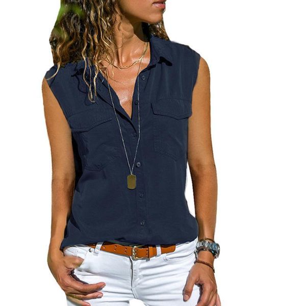 women's blouses & shirts summer blouse sleeveless solid color lapel pocket button front shirt ladies and 7tkx, White
women's blouses & shirts summer blouse sleeveless solid color lapel pocket button front shirt ladies and 7tkx, White