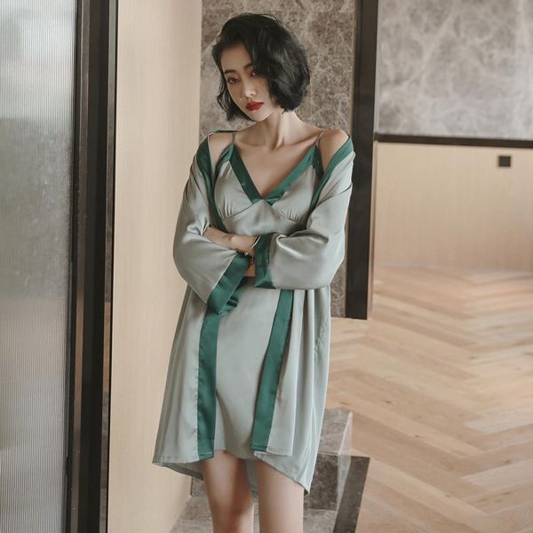 women's sleepwear women green robe set satin patchwork 2pcs summer kimono gown v-neck nighty&robe casual sleep intimate lingerie, Black;red
women's sleepwear women green robe set satin patchwork 2pcs summer kimono gown v-neck nighty&robe casual sleep intimate lingerie, Black;red