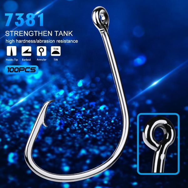 100pcs 7381 fishing circle hooks black barbed hook high carbon steel