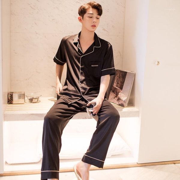 men's sleepwear selling men viscose short sleeve trousers suit satin silk casual embroidered home wear pajamas, Black;brown
men's sleepwear selling men viscose short sleeve trousers suit satin silk casual embroidered home wear pajamas, Black;brown