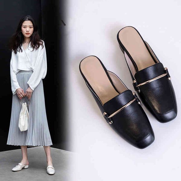 slippers baotou half slippers women wear fashion outside summer flat bottomed thick heeled cow leather without back heel lazy zdxl, Black
slippers baotou half slippers women wear fashion outside summer flat bottomed thick heeled cow leather without back heel lazy zdxl, Black