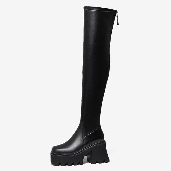 boots square toe punk style thigh high for women heels platform long booties black club party shoes genuine leather 39
boots square toe punk style thigh high for women heels platform long booties black club party shoes genuine leather 39