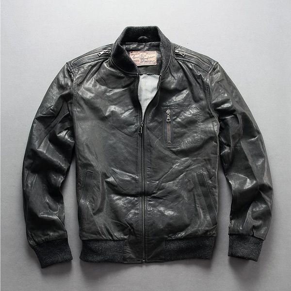 men's leather & faux 2021 genuine casual baseball jacket with pockets slim fit pilot men brand coat male, Black
men's leather & faux 2021 genuine casual baseball jacket with pockets slim fit pilot men brand coat male, Black