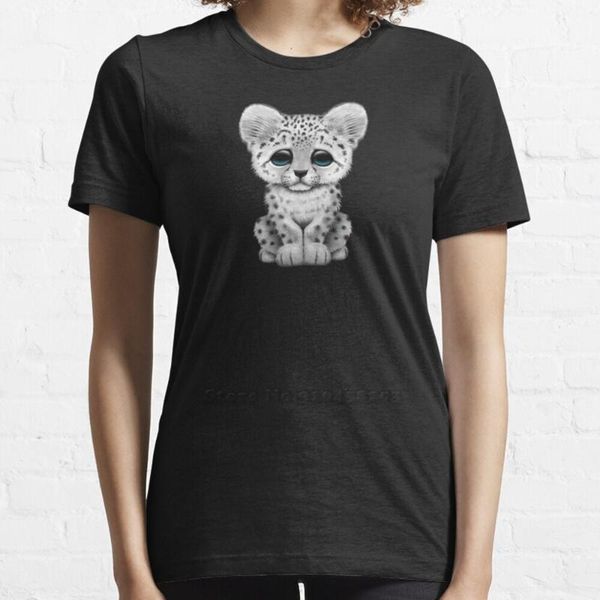 women's t-shirt cute baby snow leopard cub on teal blue trend women summer cotton, White
women's t-shirt cute baby snow leopard cub on teal blue trend women summer cotton, White