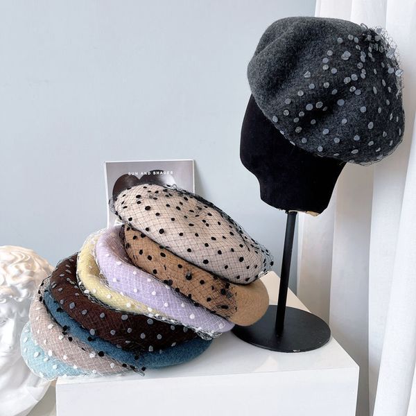 luxury japan's autumn and winter new wool bud hat female polka-dot lace gauze painter hat sweet little stewardess hat, Blue;gray
luxury japan's autumn and winter new wool bud hat female polka-dot lace gauze painter hat sweet little stewardess hat, Blue;gray