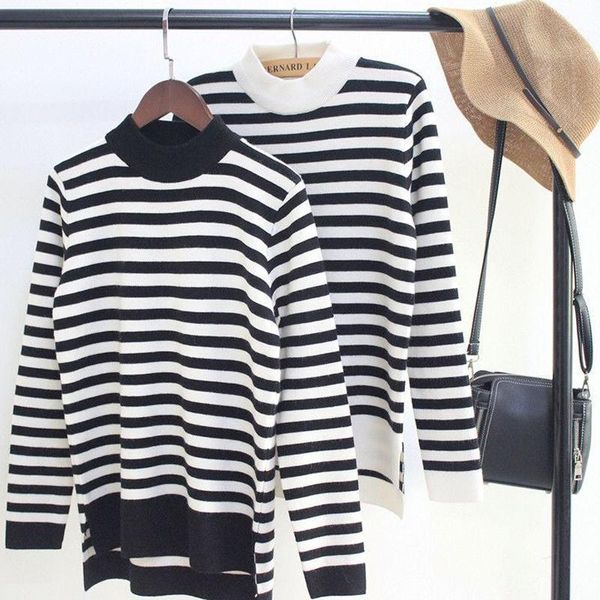 women's sweaters korean style women autumn winter sweater knitted striped side split female jumper loose womens casual pullover, White;black
women's sweaters korean style women autumn winter sweater knitted striped side split female jumper loose womens casual pullover, White;black